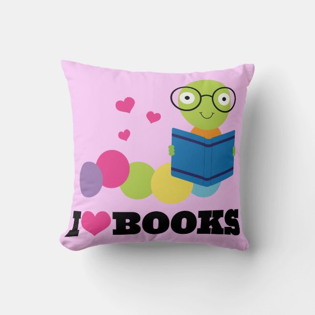 Bookworm I Heart Books Throw Pillow (Front)