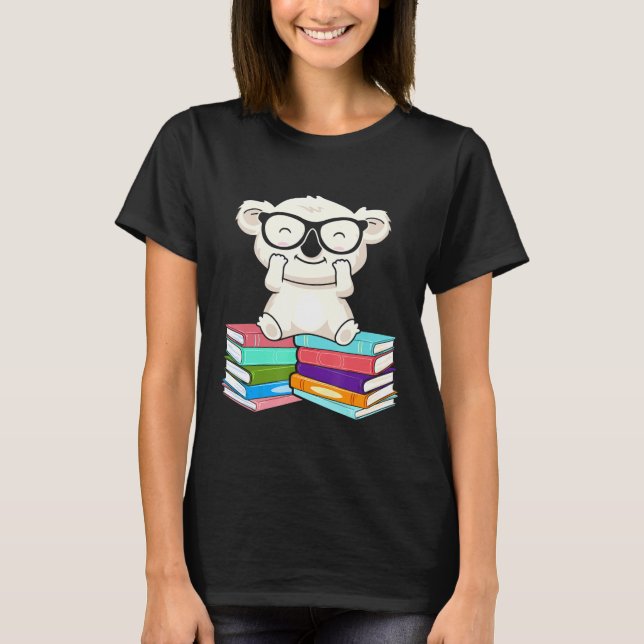 Bookworm Koala Bear Reading Librarian Koala Bear T-Shirt (Front)