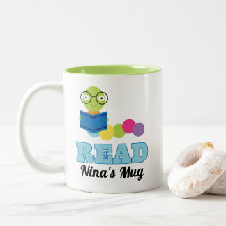 Bookworm Librarian Cute Reading Gift Two-Tone Coffee Mug