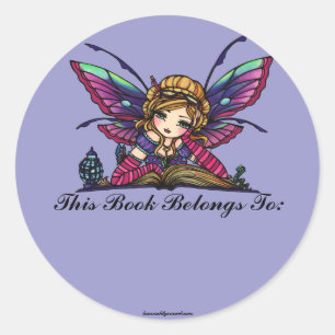 Bookworm Library Fairy Fantasy Art Bookplate Classic Round Sticker