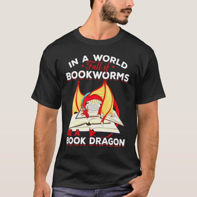 Bookworm Mythical Creature Reading  Book Dragon T-Shirt (Front)