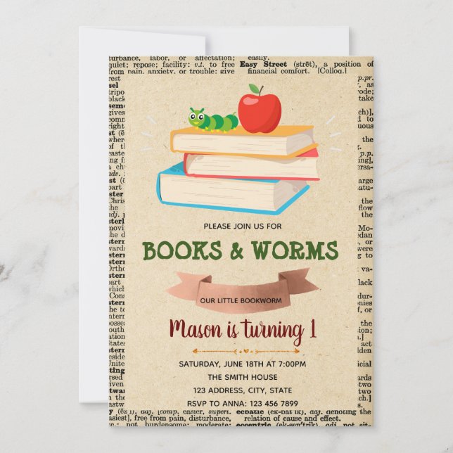 Bookworm party theme invitation (Front)