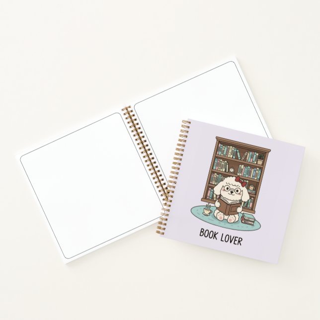 Bookworm Poodle Puppy Pastel Art Sketchbook Vibes Notebook (Inside)