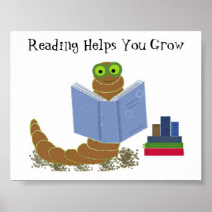 Bookworm Reading Books Poster