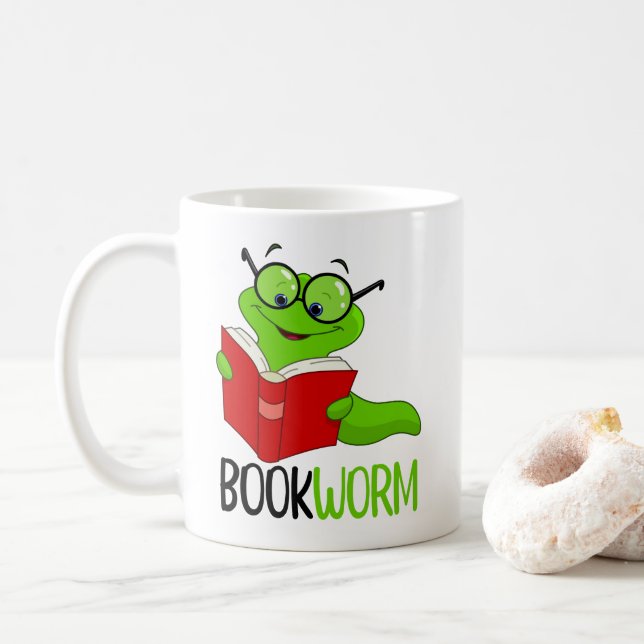 Bookworm Reading  Coffee Mug (With Donut)