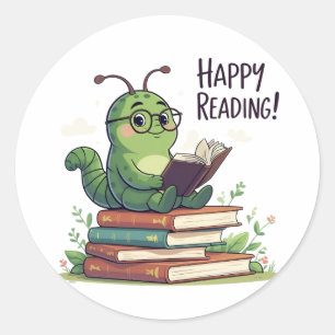 Bookworm Reading Design Classic Round Sticker