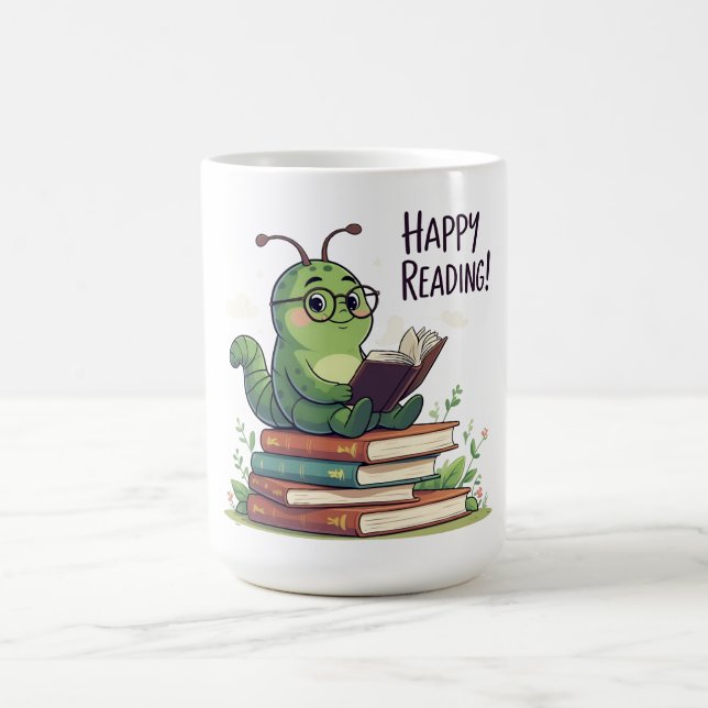 Bookworm Reading Design Coffee Mug (Center)