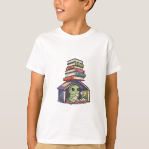 Bookworm Reading in Book Stack House Kids T-Shirt