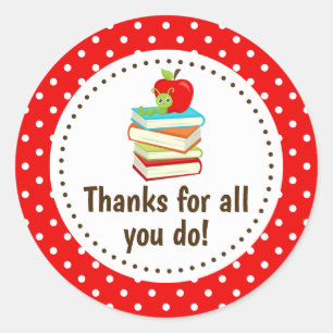 Bookworm Thank You Teacher Appreciation Red Spots  Classic Round Sticker