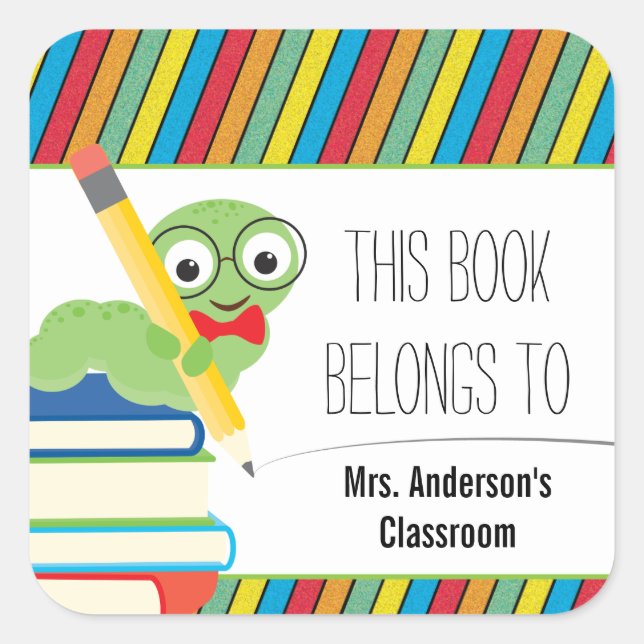 Bookworm This Book Belongs To Square Sticker (Front)