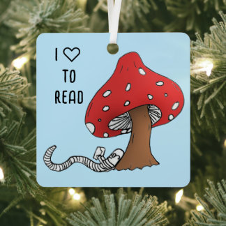Bookworm Under a Mushroom Metal Tree Decoration