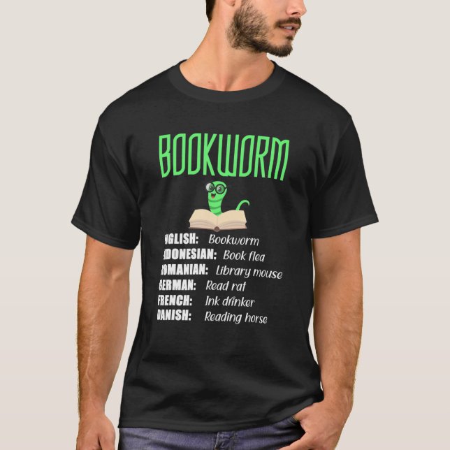 Bookworm With Quirky Translations Around World Lov T-Shirt (Front)