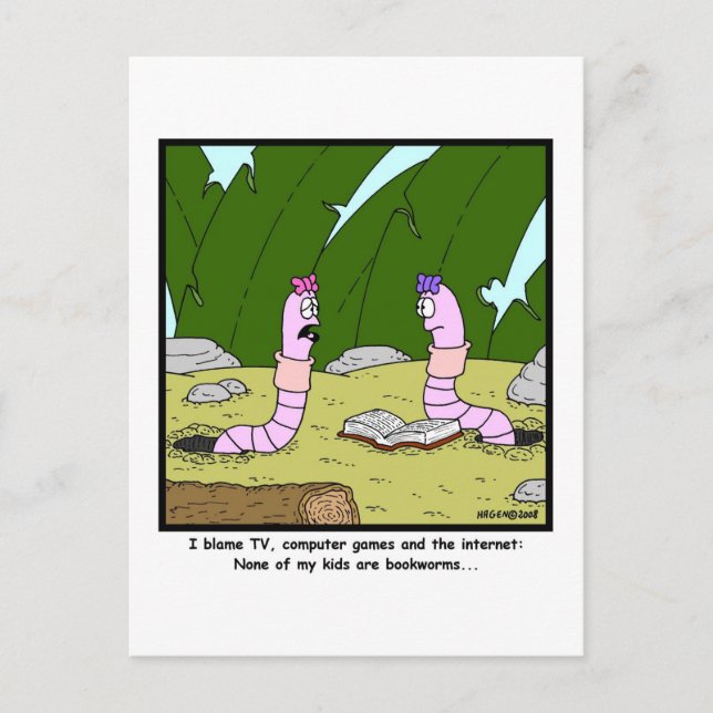 Bookworm: Worm Cartoon Postcard (Front)