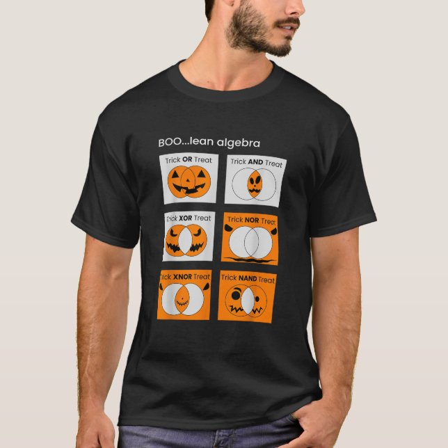 Boolean Algebra Trick Or Treat Pumpkin Venn Diagra T-Shirt (Front)
