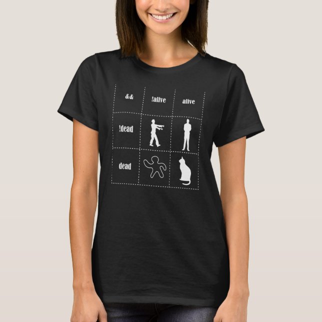 Boolean Logic Alive And Dead  Programmer Cat Scien T-Shirt (Front)