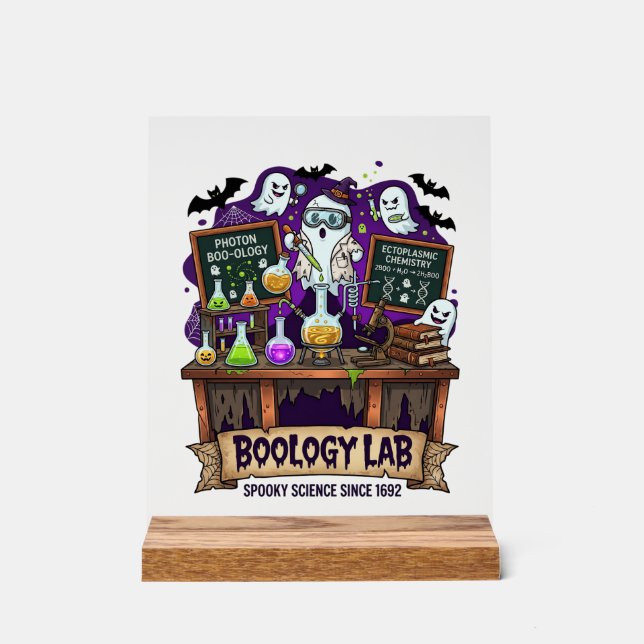 Boology Lab Spooky Science Ghost Scientist Potions Acrylic Sign (Front)