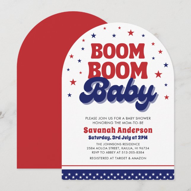 Boom Boom Baby 4th July Patriotic Baby Shower  Invitation (Front/Back)