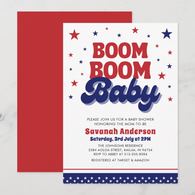 Boom Boom Baby 4th July Patriotic Baby Shower  Invitation (Front/Back)