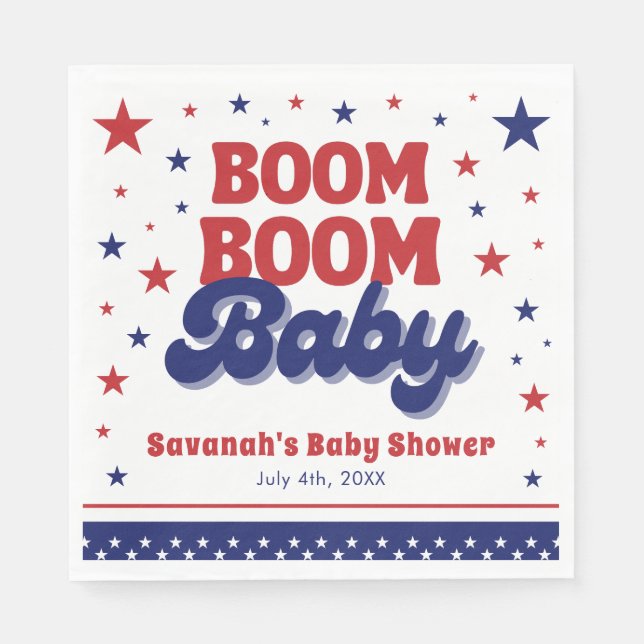 Boom Boom Baby 4th July Patriotic Baby Shower  Napkin (Front)