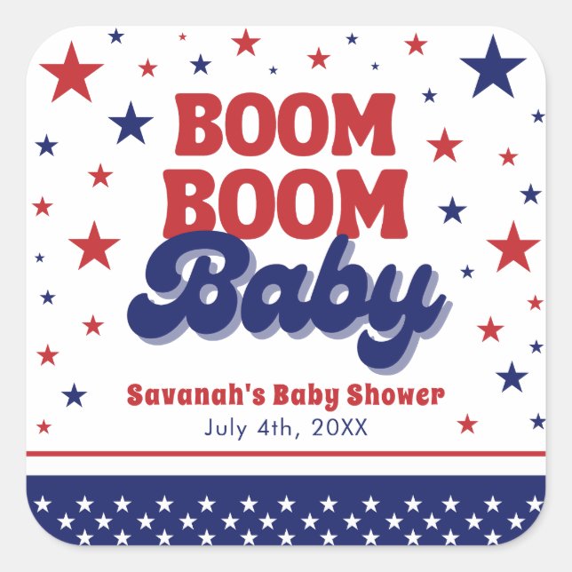 Boom Boom Baby 4th July Patriotic Baby Shower  Square Sticker (Front)