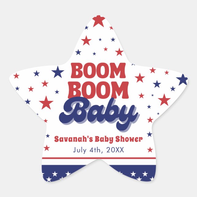 Boom Boom Baby 4th July Patriotic Baby Shower  Star Sticker (Front)