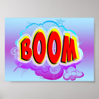 Boom Comic Art Word Bubble with Blue Cartoon Explo Poster