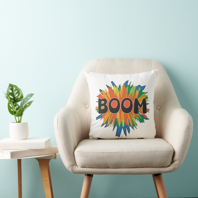 Boom Comic Pop Art Explosion Throw Pillow (Chair)