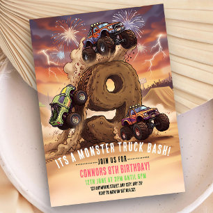 Boom Crash Monster Truck 9th Birthday Invitation