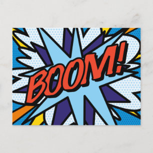 BOOM Fun Retro Comic Book Pop Art Announcement Postcard