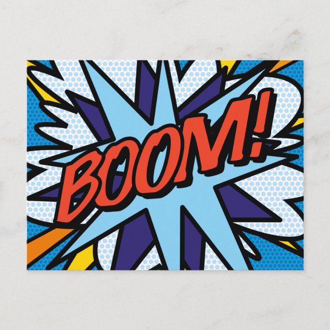 BOOM Fun Retro Comic Book Pop Art Announcement Postcard (Front)