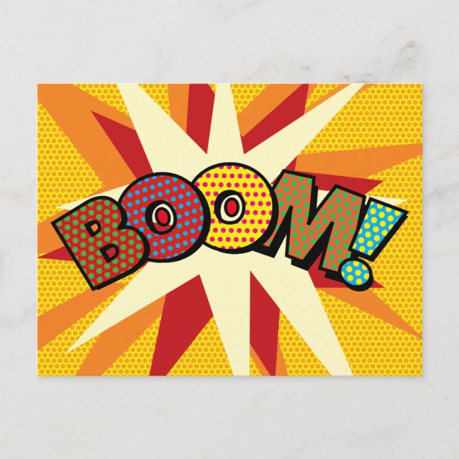 BOOM Fun Retro Comic Book Pop Art Announcement Postcard (Front)