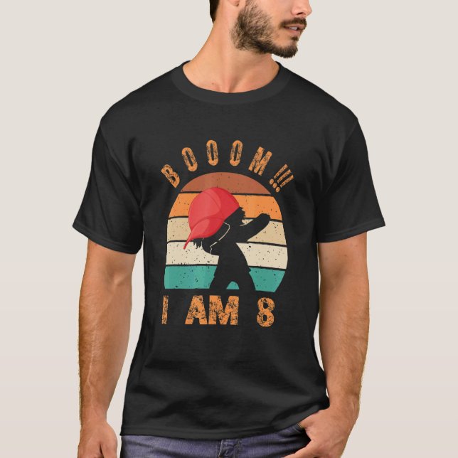 Boom I Am 8 Presents Boy 8 Years Being Awesome 8th T-Shirt (Front)