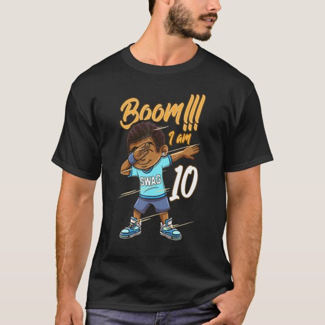 Boom Im 10 Year Old Black Boy Dabbing 10th Birthda T-Shirt (Front)