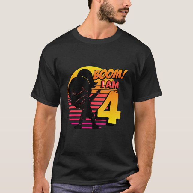 Boom I'm 4 Girl Birthday 4th Birthday Party T-Shirt (Front)