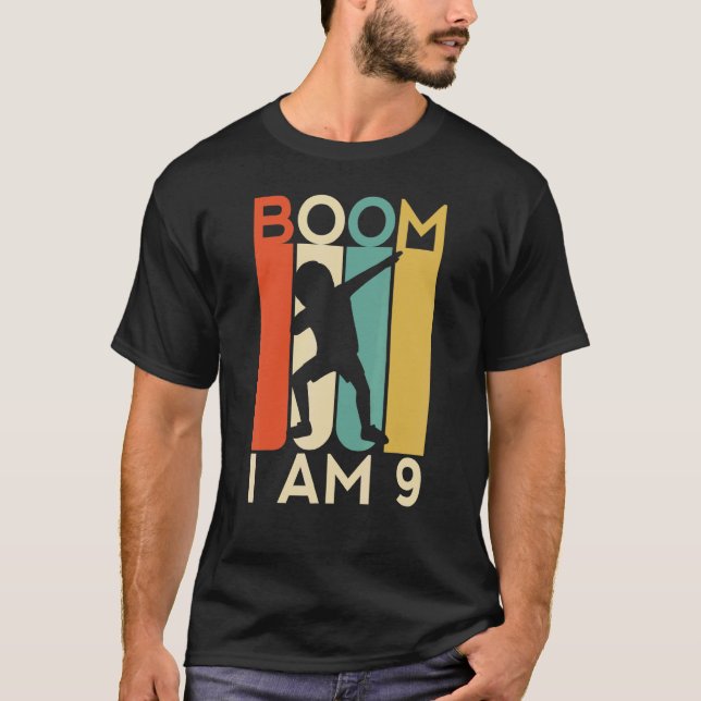Boom I'm 9 Birthday Year Old 9th Party Dabbing Kid T-Shirt (Front)