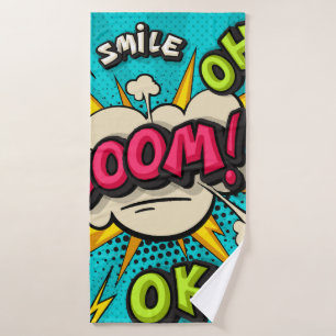 Boom pop art cloud bubble. Smile, wow, pow, cool, Bath Towel