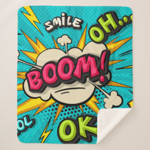 Boom pop art cloud bubble. Smile, wow, pow, cool,  Sherpa Blanket
