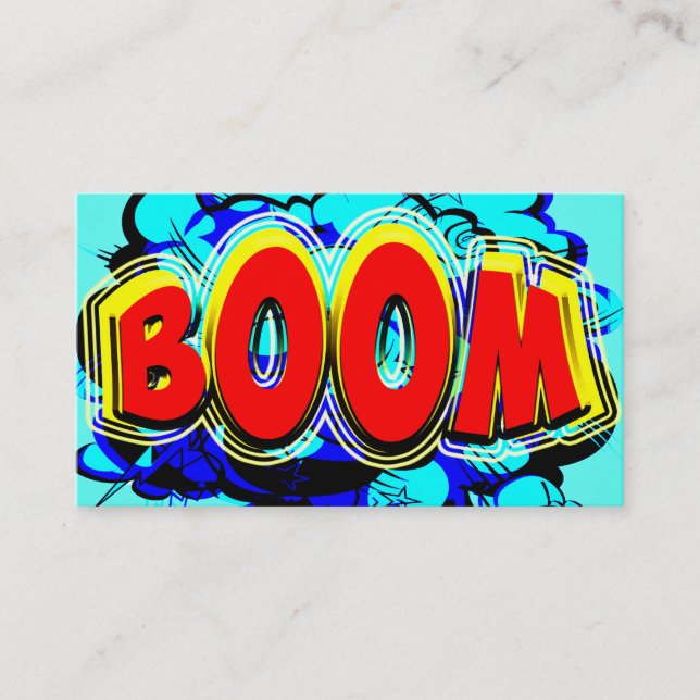 Boom Red and Yellow Comic Book Action Bubble Business Card (Front)