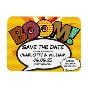 BOOM Save the Date Fun Comic Book Modern Magnet