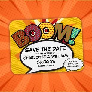 BOOM Save the Date Fun Comic Book Modern Magnet