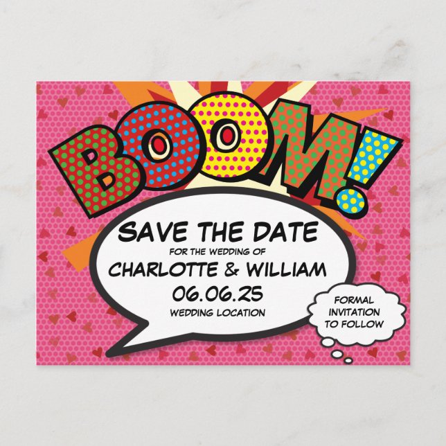 BOOM Save the Date Fun Modern Cool Postcard (Front)