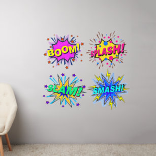 Boom Splash Slam Smash, Purple Yellow Pop Art  50" Wall Decal