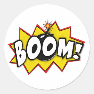 Boom Superhero Comic Action Words Classic Round Sticker