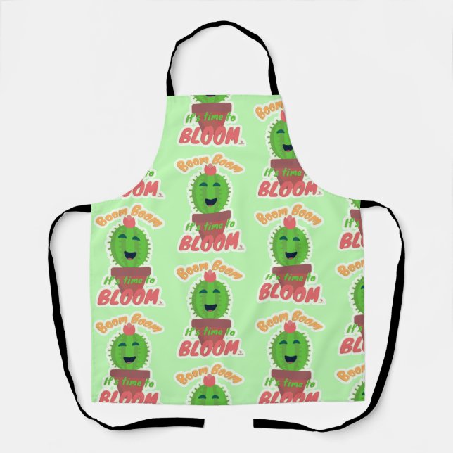 Boom Time To Bloom Cute Cactus Cartoon Pattern Apron (Front)