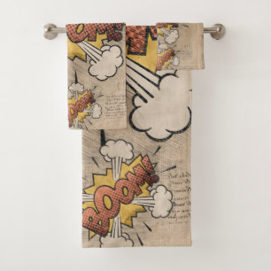 BOOM! Vintage Comic Book Steampunk Pop Art Bath Towel Set