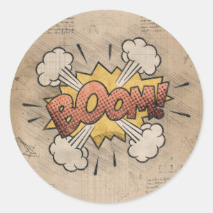 BOOM! Vintage Comic Book Steampunk Pop Art Classic Round Sticker