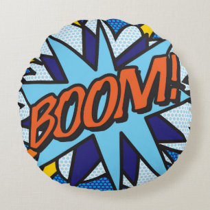 BOOM ZOOM Funny Cool Modern Comic Book Stylish Round Cushion