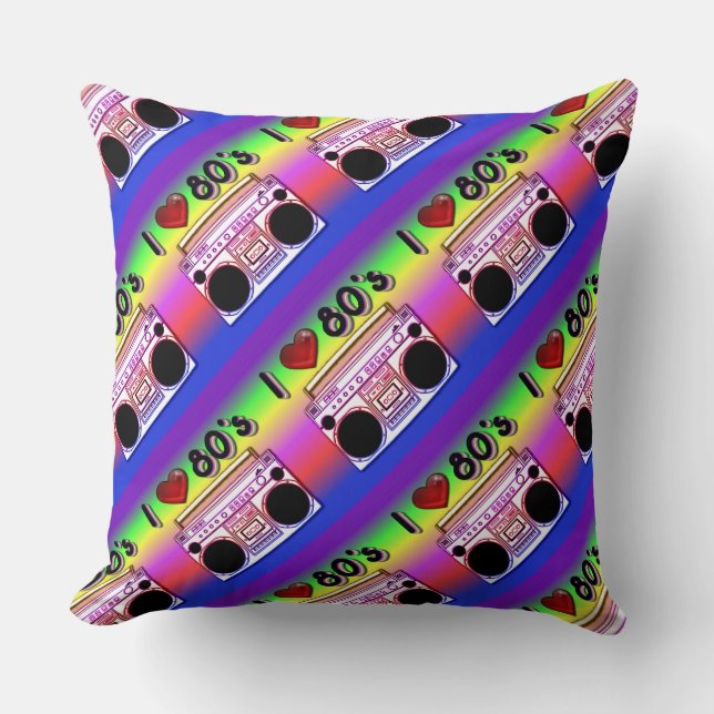 Boombox 80's Retro Throw Pillow (Front)
