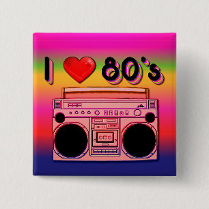Boombox 80's Square Retro Button