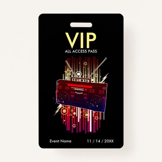 Boombox Blast VIP Access Pass ID Badge (Front)